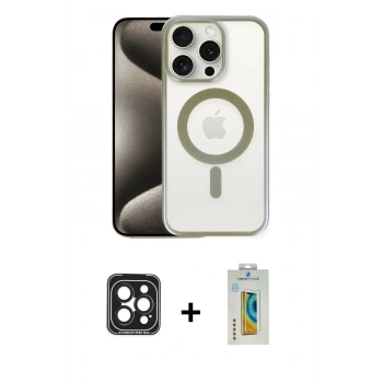 MARSİLYAN™- iPhone 15 Pro Max Kılıf Siluet Çizgi Serisi - Siyah Polymer Nano Ekran Koruyucu + PVD Metal Kamera Lens - SH