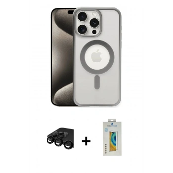 MARSİLYAN™- iPhone 15 Pro Max Kılıf Siluet Çizgi Serisi - Siyah Polymer Nano Ekran Koruyucu + Raze Metal Kamera Lens - SH