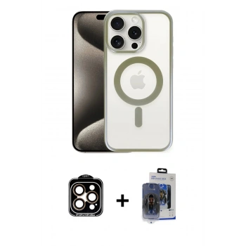 MARSİLYAN™- iPhone 15 Pro Max Kılıf Siluet Çizgi Serisi - Siyah Vanessa Magic Cam + PVD Metal Kamera Lens - TU
