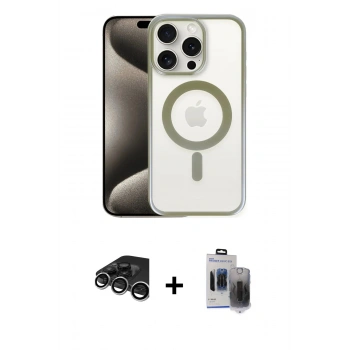 MARSİLYAN™- iPhone 15 Pro Max Kılıf Siluet Çizgi Serisi - Siyah Vanessa Magic Hayalet Cam + Raze Metal Kamera Lens - GS