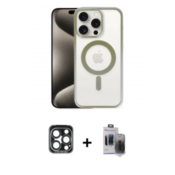 MARSİLYAN™- iPhone 15 Pro Max Kılıf Siluet Çizgi Serisi - Siyah Vanessa Magic Hayalet Cam + PVD Metal Kamera Lens - LT