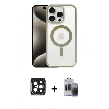 MARSİLYAN™- iPhone 15 Pro Max Kılıf Siluet Çizgi Serisi - Siyah Vanessa Magic Hayalet Cam + PVD Metal Kamera Lens - SH