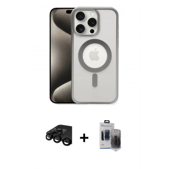MARSİLYAN™- iPhone 15 Pro Max Kılıf Siluet Çizgi Serisi - Siyah Vanessa Magic Hayalet Cam + Raze Metal Kamera Lens - SH