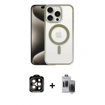MARSİLYAN™- iPhone 15 Pro Max Kılıf Siluet Çizgi Serisi - Siyah Vanessa Magic Hayalet Cam + PVD Metal Kamera Lens - TU