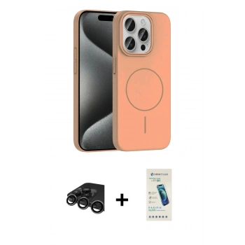 MARSİLYAN™- iPhone 15 Pro Max Kılıf Siluet Doku Özel Seri - Şeffaf Pasifik Cam Ekran Koruyucu + Raze Metal Kamera Lens - TMGI
