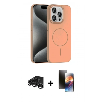 MARSİLYAN™- iPhone 15 Pro Max Kılıf Siluet Doku Özel Seri - Siyah 3D Antistatik Mat Seramik Nano Ekran Koruyucu + Raze Metal Kamera Lens - TMGI