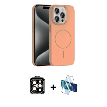 MARSİLYAN™- iPhone 15 Pro Max Kılıf Siluet Doku Özel Seri - Siyah 3D Antistatik Seramik Nano Ekran Koruyucu + PVD Metal Kamera Lens - TU
