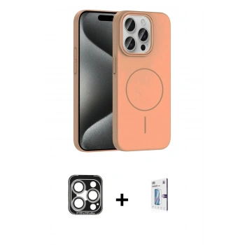 MARSİLYAN™- iPhone 15 Pro Max Kılıf Siluet Doku Özel Seri - Siyah Bilvis 0.18mm Plus Cam Ekran Koruyucu + PVD Metal Kamera Lens - GS