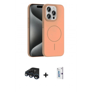 MARSİLYAN™- iPhone 15 Pro Max Kılıf Siluet Doku Özel Seri - Siyah Bilvis 0.18mm Plus Cam Ekran Koruyucu + Raze Metal Kamera Lens - LT