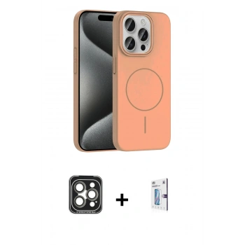 MARSİLYAN™- iPhone 15 Pro Max Kılıf Siluet Doku Özel Seri - Siyah Bilvis 0.18mm Plus Cam Ekran Koruyucu + PVD Metal Kamera Lens - GI