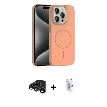 MARSİLYAN™- iPhone 15 Pro Max Kılıf Siluet Doku Özel Seri - Siyah Bilvis 0.18mm Plus Cam Ekran Koruyucu + Raze Metal Kamera Lens - TMGI