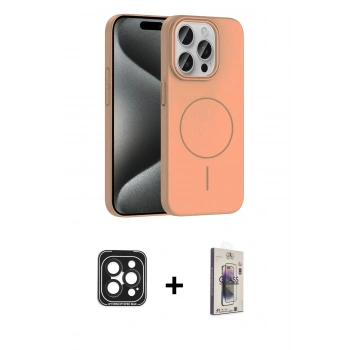 MARSİLYAN™- iPhone 15 Pro Max Kılıf Siluet Doku Özel Seri - Siyah Bilvis 3D Cam Ekran Koruyucu + PVD Metal Kamera Lens - SH
