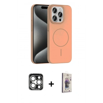 MARSİLYAN™- iPhone 15 Pro Max Kılıf Siluet Doku Özel Seri - Siyah Bilvis 3D Cam Ekran Koruyucu + PVD Metal Kamera Lens - GS