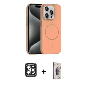MARSİLYAN™- iPhone 15 Pro Max Kılıf Siluet Doku Özel Seri - Siyah Bilvis 3D Cam Ekran Koruyucu + PVD Metal Kamera Lens - GI