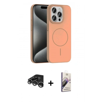 MARSİLYAN™- iPhone 15 Pro Max Kılıf Siluet Doku Özel Seri - Siyah Bilvis 3D Mat Cam Ekran Koruyucu + Raze Metal Kamera Lens - GS