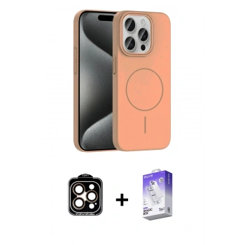 MARSİLYAN™- iPhone 15 Pro Max Kılıf Siluet Doku Özel Seri - Siyah Bilvis 5in1 3D Magic Cam Ekran Koruyucu + PVD Metal Kamera Lens - TU
