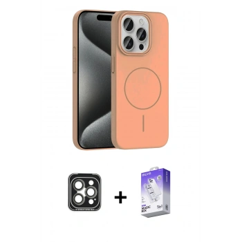 MARSİLYAN™- iPhone 15 Pro Max Kılıf Siluet Doku Özel Seri - Siyah Bilvis 5in1 3D Magic Cam Ekran Koruyucu + PVD Metal Kamera Lens - GI