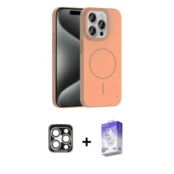 MARSİLYAN™- iPhone 15 Pro Max Kılıf Siluet Doku Özel Seri - Siyah Bilvis 5in1 3D Magic Cam Ekran Koruyucu + PVD Metal Kamera Lens - GS