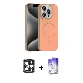 MARSİLYAN™- iPhone 15 Pro Max Kılıf Siluet Doku Özel Seri - Siyah Bilvis 5in1 3D Magic Cam Ekran Koruyucu + PVD Metal Kamera Lens - LT