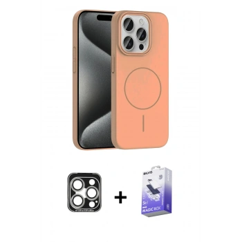 MARSİLYAN™- iPhone 15 Pro Max Kılıf Siluet Doku Özel Seri - Siyah Bilvis 5in1 5D Magic Hayalet Cam Ekran Koruyucu + PVD Metal Kamera Lens - GS