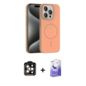 MARSİLYAN™- iPhone 15 Pro Max Kılıf Siluet Doku Özel Seri - Siyah Bilvis 5in1 5D Magic Hayalet Cam Ekran Koruyucu + PVD Metal Kamera Lens - TU