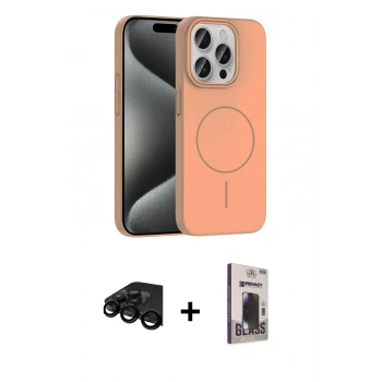 MARSİLYAN™- iPhone 15 Pro Max Kılıf Siluet Doku Özel Seri - Siyah Bilvis Hayalet Cam Ekran Koruyucu + Raze Metal Kamera Lens - SH