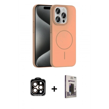 MARSİLYAN™- iPhone 15 Pro Max Kılıf Siluet Doku Özel Seri - Siyah Bilvis Hayalet Cam Ekran Koruyucu + PVD Metal Kamera Lens - TU