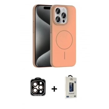 MARSİLYAN™- iPhone 15 Pro Max Kılıf Siluet Doku Özel Seri - Siyah Bilvis Hayalet Cam Ekran Koruyucu + PVD Metal Kamera Lens - TU