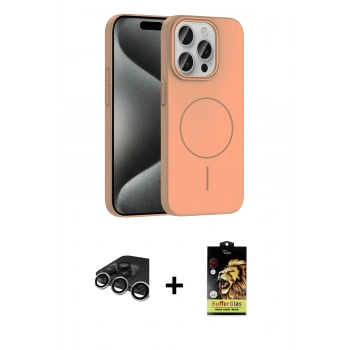 MARSİLYAN™- iPhone 15 Pro Max Kılıf Siluet Doku Özel Seri - Siyah Buffer Cam Ekran Koruyucu + Raze Metal Kamera Lens - GS