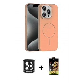 MARSİLYAN™- iPhone 15 Pro Max Kılıf Siluet Doku Özel Seri - Siyah Buffer Cam Ekran Koruyucu + PVD Metal Kamera Lens - SH