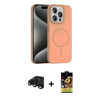 MARSİLYAN™- iPhone 15 Pro Max Kılıf Siluet Doku Özel Seri - Siyah Buffer Cam Ekran Koruyucu + Raze Metal Kamera Lens - SH