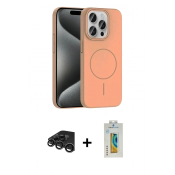 MARSİLYAN™- iPhone 15 Pro Max Kılıf Siluet Doku Özel Seri - Siyah Polymer Nano Ekran Koruyucu + Raze Metal Kamera Lens - TMGI