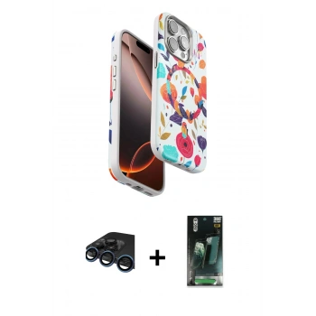 MARSİLYAN™- iPhone 15 Pro Max Kılıf Siluet Doku - Şeffaf 360 Full Body Arka Koruyucu + Raze Metal Kamera Lens - LT