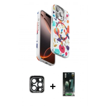 MARSİLYAN™- iPhone 15 Pro Max Kılıf Siluet Doku - Şeffaf 360 Full Body Arka Koruyucu + PVD Metal Kamera Lens - LT