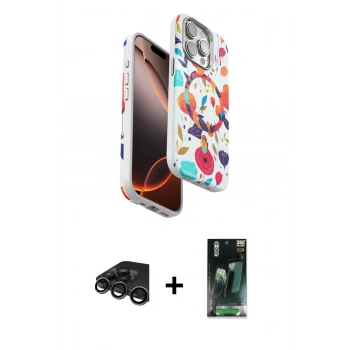 MARSİLYAN™- iPhone 15 Pro Max Kılıf Siluet Doku - Şeffaf 360 Full Body Arka Koruyucu + Raze Metal Kamera Lens - TMGI