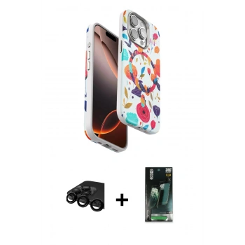 MARSİLYAN™- iPhone 15 Pro Max Kılıf Siluet Doku - Şeffaf 360 Full Body Arka Koruyucu + Raze Metal Kamera Lens - SH