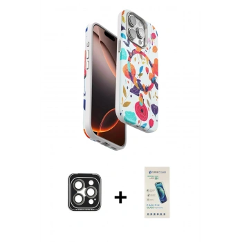 MARSİLYAN™- iPhone 15 Pro Max Kılıf Siluet Doku - Şeffaf Pasifik Cam Ekran Koruyucu + PVD Metal Kamera Lens - GI