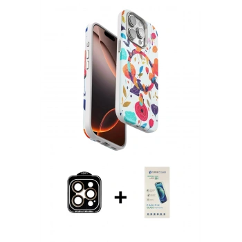 MARSİLYAN™- iPhone 15 Pro Max Kılıf Siluet Doku - Şeffaf Pasifik Cam Ekran Koruyucu + PVD Metal Kamera Lens - TU