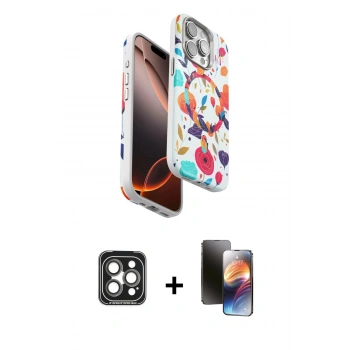 MARSİLYAN™- iPhone 15 Pro Max Kılıf Siluet Doku - Siyah 3D Antistatik Mat Seramik Nano Ekran Koruyucu + PVD Metal Kamera Lens - GI
