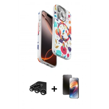 MARSİLYAN™- iPhone 15 Pro Max Kılıf Siluet Doku - Siyah 3D Antistatik Mat Seramik Nano Ekran Koruyucu + Raze Metal Kamera Lens - TMGI
