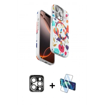 MARSİLYAN™- iPhone 15 Pro Max Kılıf Siluet Doku - Siyah 3D Antistatik Seramik Nano Ekran Koruyucu + PVD Metal Kamera Lens - GS