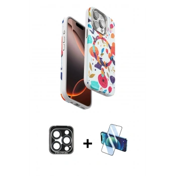 MARSİLYAN™- iPhone 15 Pro Max Kılıf Siluet Doku - Siyah 3D Antistatik Seramik Nano Ekran Koruyucu + PVD Metal Kamera Lens - LT