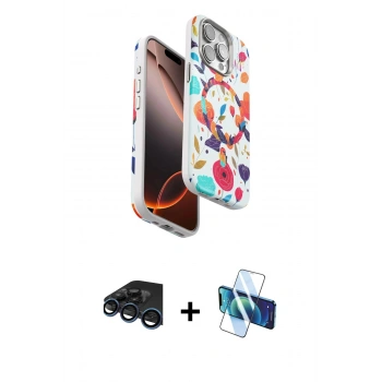 MARSİLYAN™- iPhone 15 Pro Max Kılıf Siluet Doku - Siyah 3D Antistatik Seramik Nano Ekran Koruyucu + Raze Metal Kamera Lens - LT