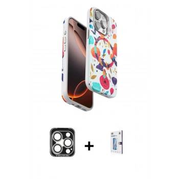 MARSİLYAN™- iPhone 15 Pro Max Kılıf Siluet Doku - Siyah Bilvis 0.18mm Plus Cam Ekran Koruyucu + PVD Metal Kamera Lens - GS
