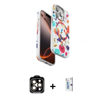 MARSİLYAN™- iPhone 15 Pro Max Kılıf Siluet Doku - Siyah Bilvis 0.18mm Plus Cam Ekran Koruyucu + PVD Metal Kamera Lens - TU