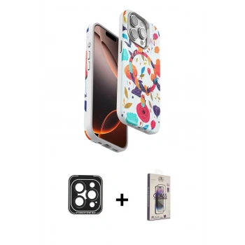 MARSİLYAN™- iPhone 15 Pro Max Kılıf Siluet Doku - Siyah Bilvis 3D Cam Ekran Koruyucu + PVD Metal Kamera Lens - SH