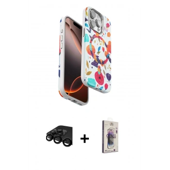 MARSİLYAN™- iPhone 15 Pro Max Kılıf Siluet Doku - Siyah Bilvis 3D Cam Ekran Koruyucu + Raze Metal Kamera Lens - SH