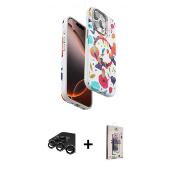 MARSİLYAN™- iPhone 15 Pro Max Kılıf Siluet Doku - Siyah Bilvis 3D Cam Ekran Koruyucu + Raze Metal Kamera Lens - TMGI