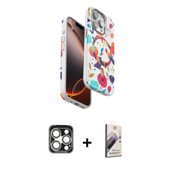 MARSİLYAN™- iPhone 15 Pro Max Kılıf Siluet Doku - Siyah Bilvis 3D Mat Cam Ekran Koruyucu + PVD Metal Kamera Lens - GS