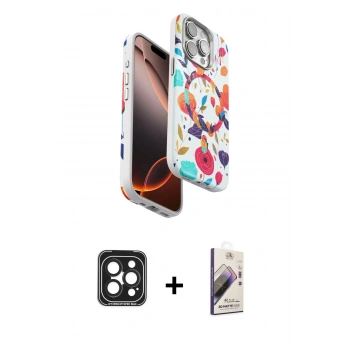 MARSİLYAN™- iPhone 15 Pro Max Kılıf Siluet Doku - Siyah Bilvis 3D Mat Cam Ekran Koruyucu + PVD Metal Kamera Lens - SH